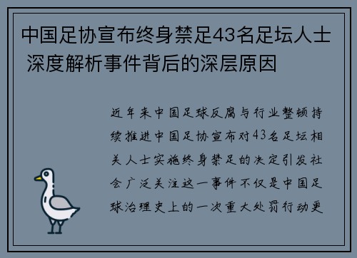 中国足协宣布终身禁足43名足坛人士 深度解析事件背后的深层原因
